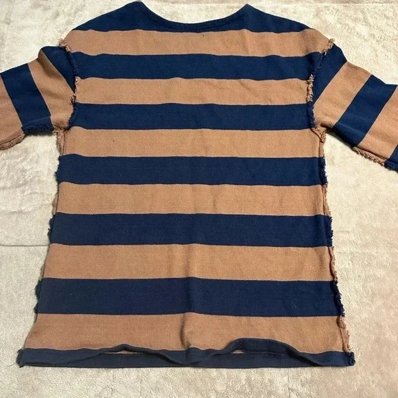 Madewell Shirt Women’s Size Small Striped Blue Brown Frayed Sweater - Picture 2 of 7